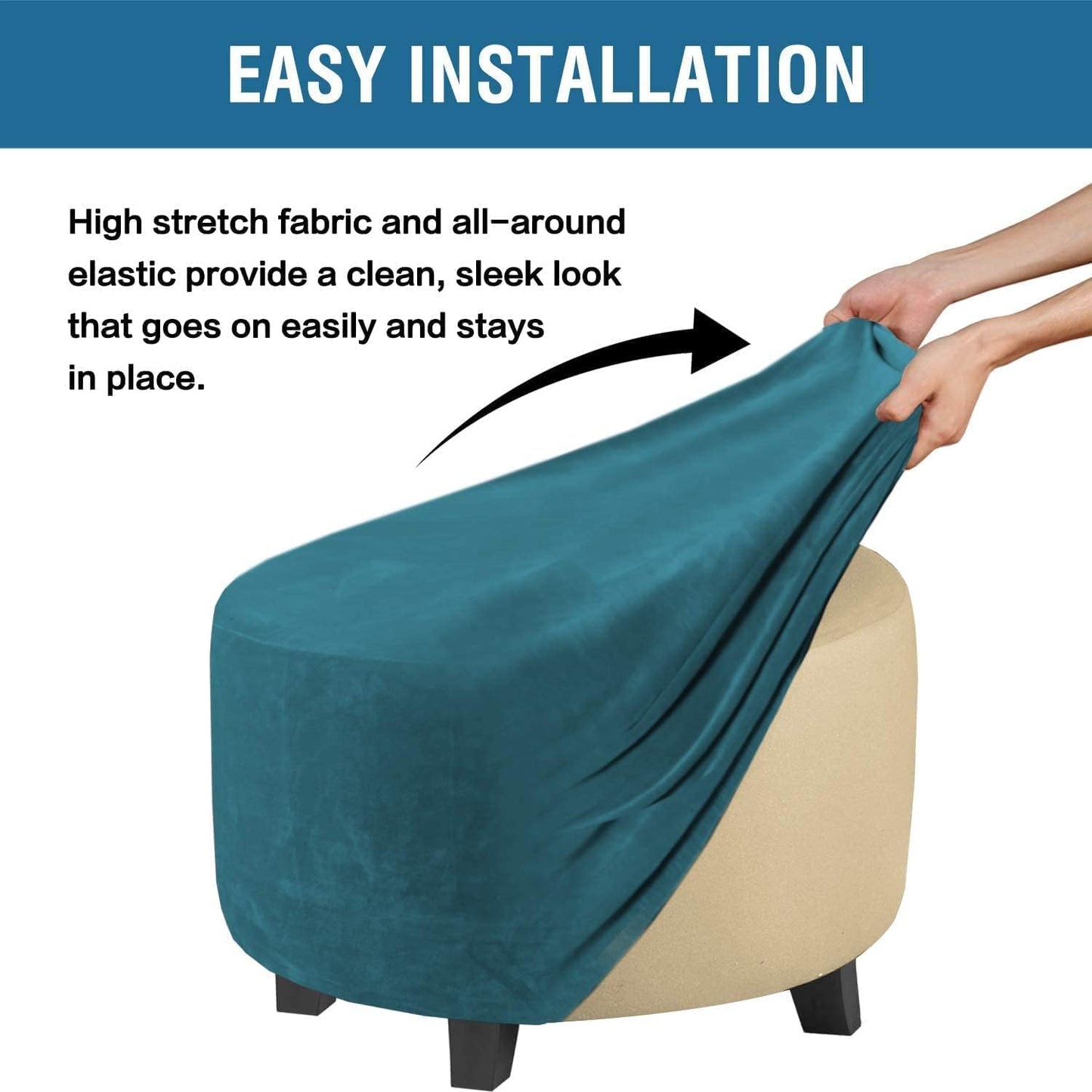 ADPON Velvet Plush Ottoman Cover,Super Stretch Round Ottoman Slipcover Washable Storage Stool Furniture Protector