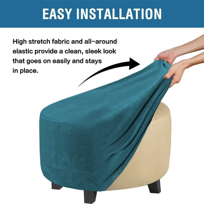 ADPON Velvet Plush Ottoman Cover,Super Stretch Round Ottoman Slipcover Washable Storage Stool Furniture Protector