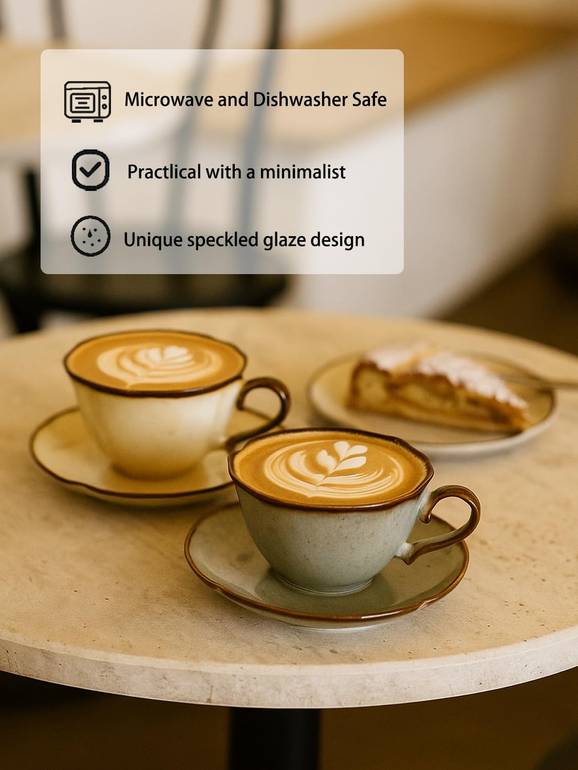 SHIIANN Ceramic Coffee Cup and Saucer Set – 10oz Kiln-Glazed Teacup with Saucer, Handmade Ceramic Mug Set for Coffee, Tea, Cappuccino, or Latte