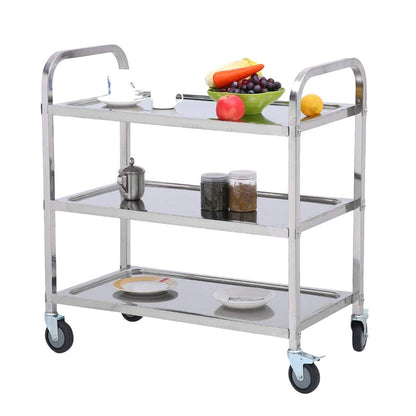 GenSDH Trolley Movable Hand Trucks Large Stainless Steel Utility Cart,3 Tier Rolling Kitchen Service Cart,Catestorage Trolley with Locking Wheels for Hotels Restaurant