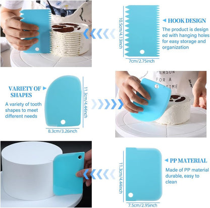 Skiennix Beginner Cake Decorating Kit - 50 Pcs Disposable 12-Inch Piping Bags & 3 Cake Scrapers | Anti-Burst Icing Bags for Frosting, Cookies & Cupcakes
