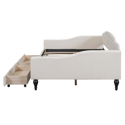 Acosure Full Size Upholstered Tufted Daybed with Two Storage Drawers,Linen Sofa Bed,Easy Assemble & No Box Spring Needed,Perfect for Small Space,Bedroom,Livingroom,Guest Room, Beige