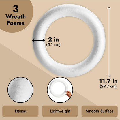 Juvale Foam Wreath Form - 12 x 12 x 2 in, Pack of 3, White - Foam Wreath Ring