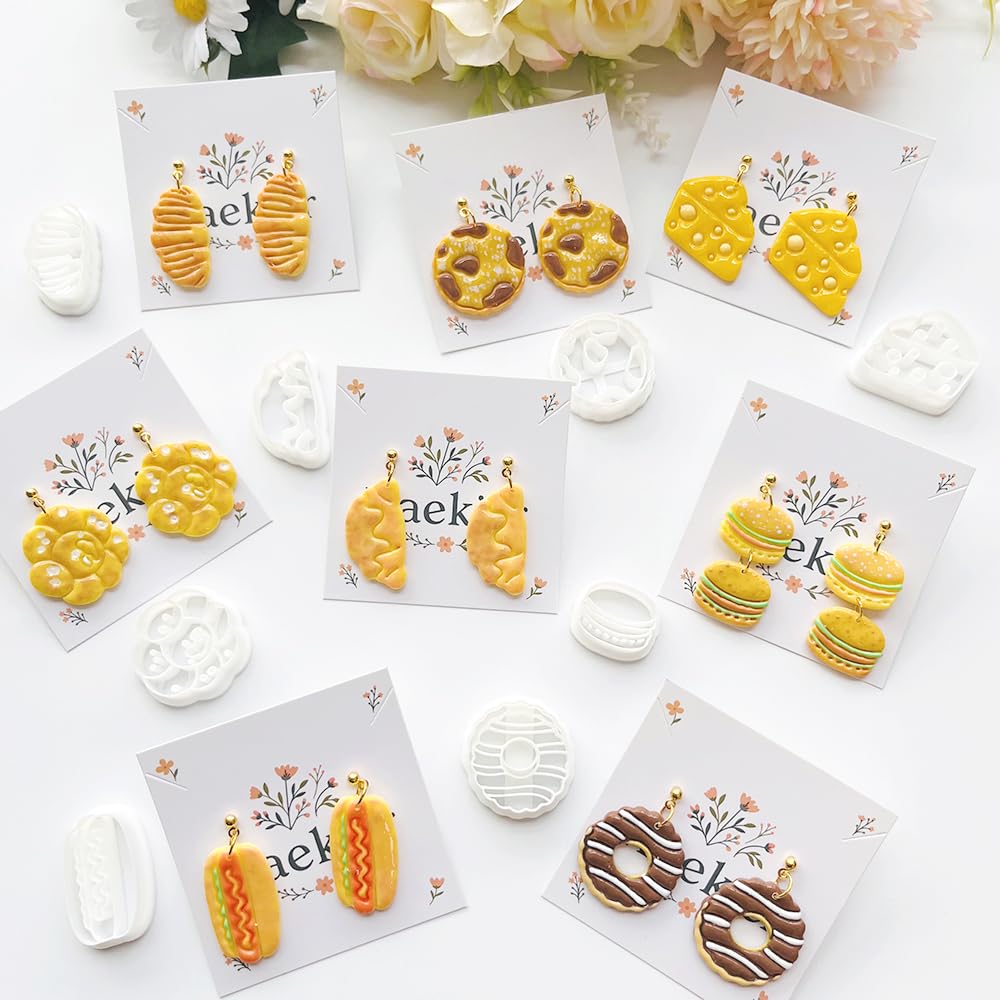 Xaekicr French Patisserie Polymer Clay Cutters Set - 11pcs Sweet Bakery Shapes Including Macaron, Donut, Croissant, Cheesecake & Tart for DIY Earring Jewelry, Soft Clay Crafts, Scrapbooking Decor