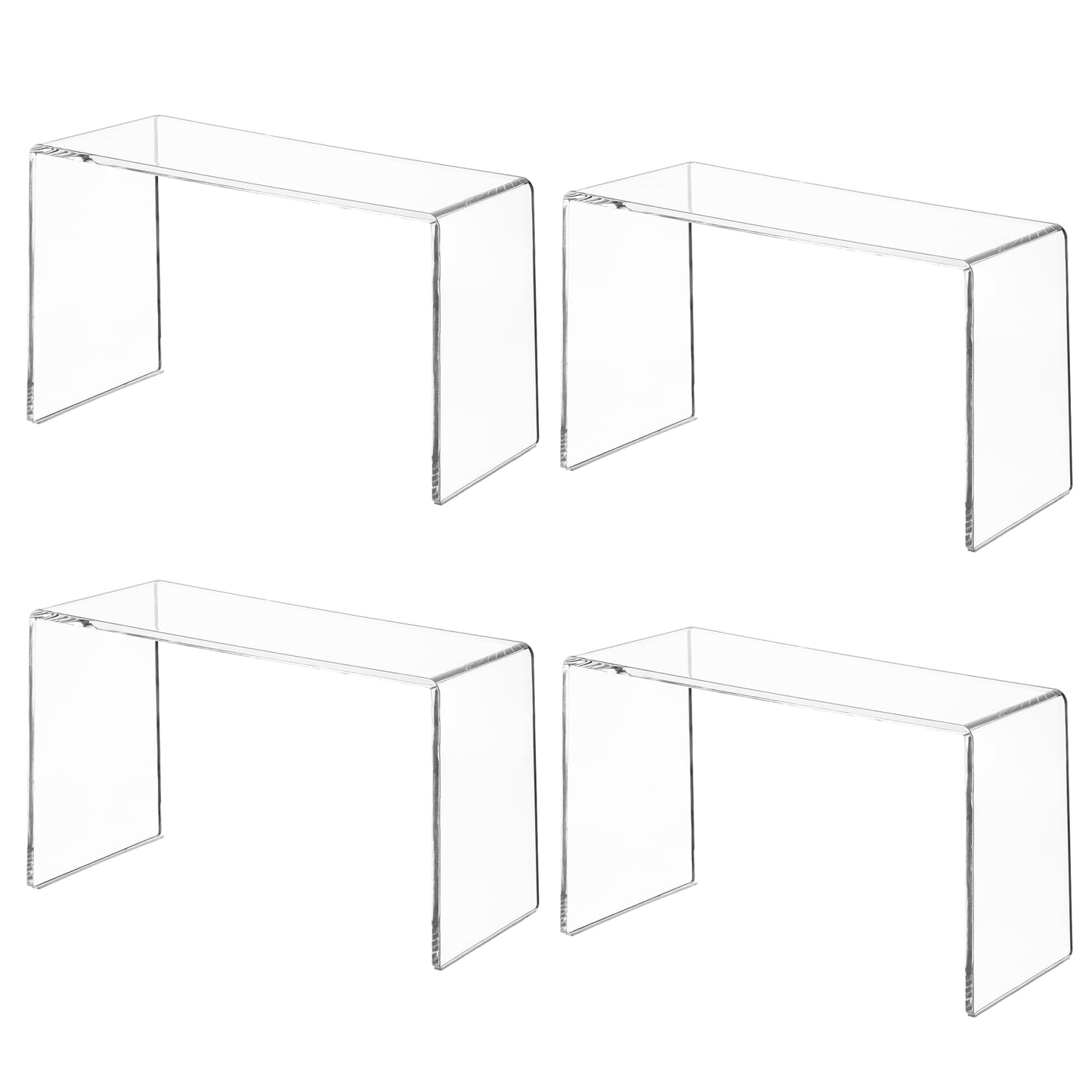 Aminigram 4 Pack Acrylic Risers Display Stands, Display Stands for Collectibles, Clear Acrylic Shelf for Show Decor Display, Toys, Cupcake (9.2 x 3 x 5 inches)