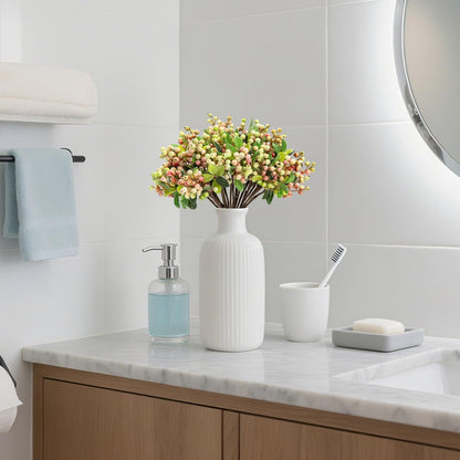 20 9.8 inch SHACOS Artificial Pink Berry Stems PCS Fake Berries Branches Spray with Green Leaves Small Berry Picks