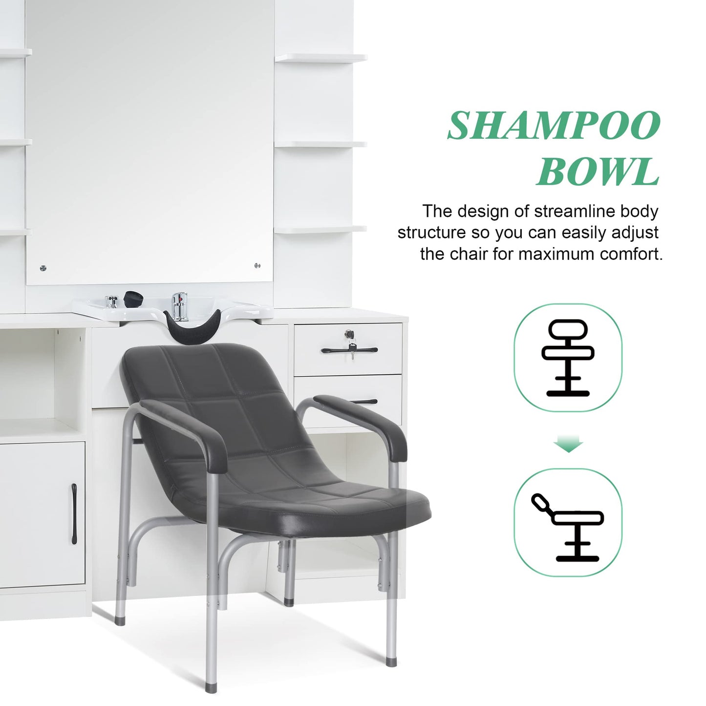 BarberPub Wall Mount Storage Station with Mirror Shampoo Bowl High-end Styling Beauty Salon Furniture Set 3145 (White)