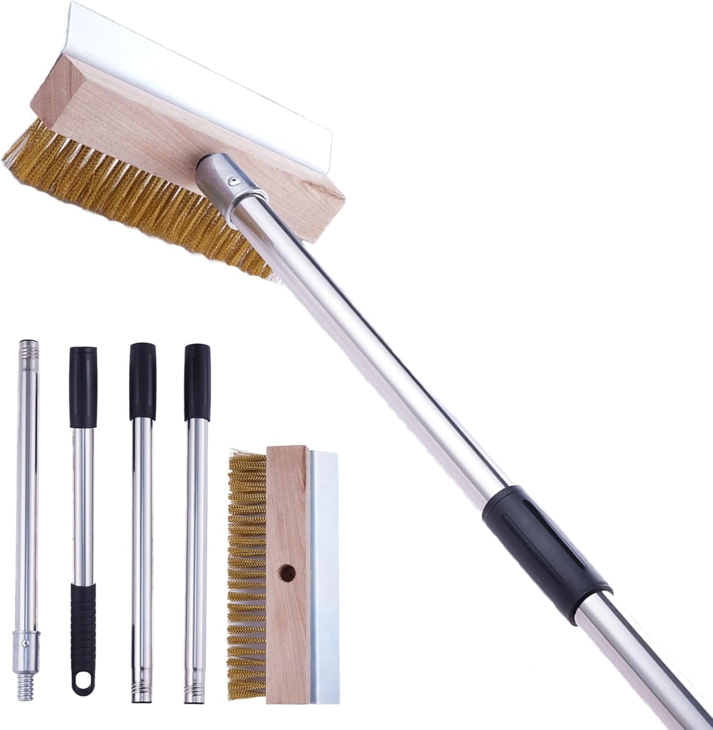 LAKIDOGS 4 Commercial Aluminum Pizza Oven Brush, Grill Brush, Wire Brushes, with Scraper and Sections of Detachable