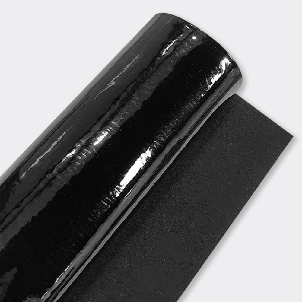 CALFOVERA 53 x 11.8 Inch Glossy Mirrored Faux Leather Roll 1mm Black PU Leather Sheet Smooth Solid Color Shiny Synthetic Leatherette Vinyl Fabric for DIY Craft Making Furniture Upholstery