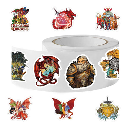 1000pcs Stickers, D&D Classic Game 1.5 Inch Labels with 16 Patterns Decal Rolls Self Adhesive Seals for Party Decor for Water Bottle Laptop Scrapbook Card Envelope