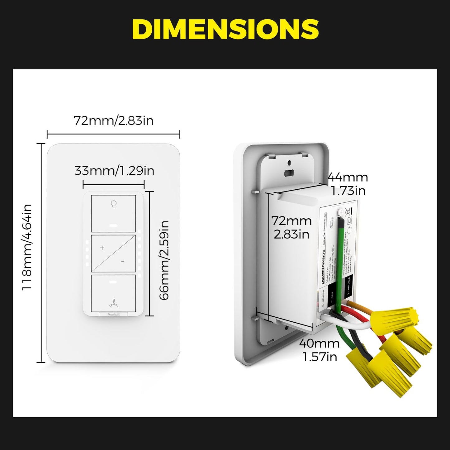 Smart Ceiling Fan Control and Light Dimmer Switch, Compatible with Alexa/Google Assistant/Smart Life, Neutral Wire Required, Single Pole Fan Light Switch, 2.4G Wi-Fi only, Timer, No Hub Required, 2PCS