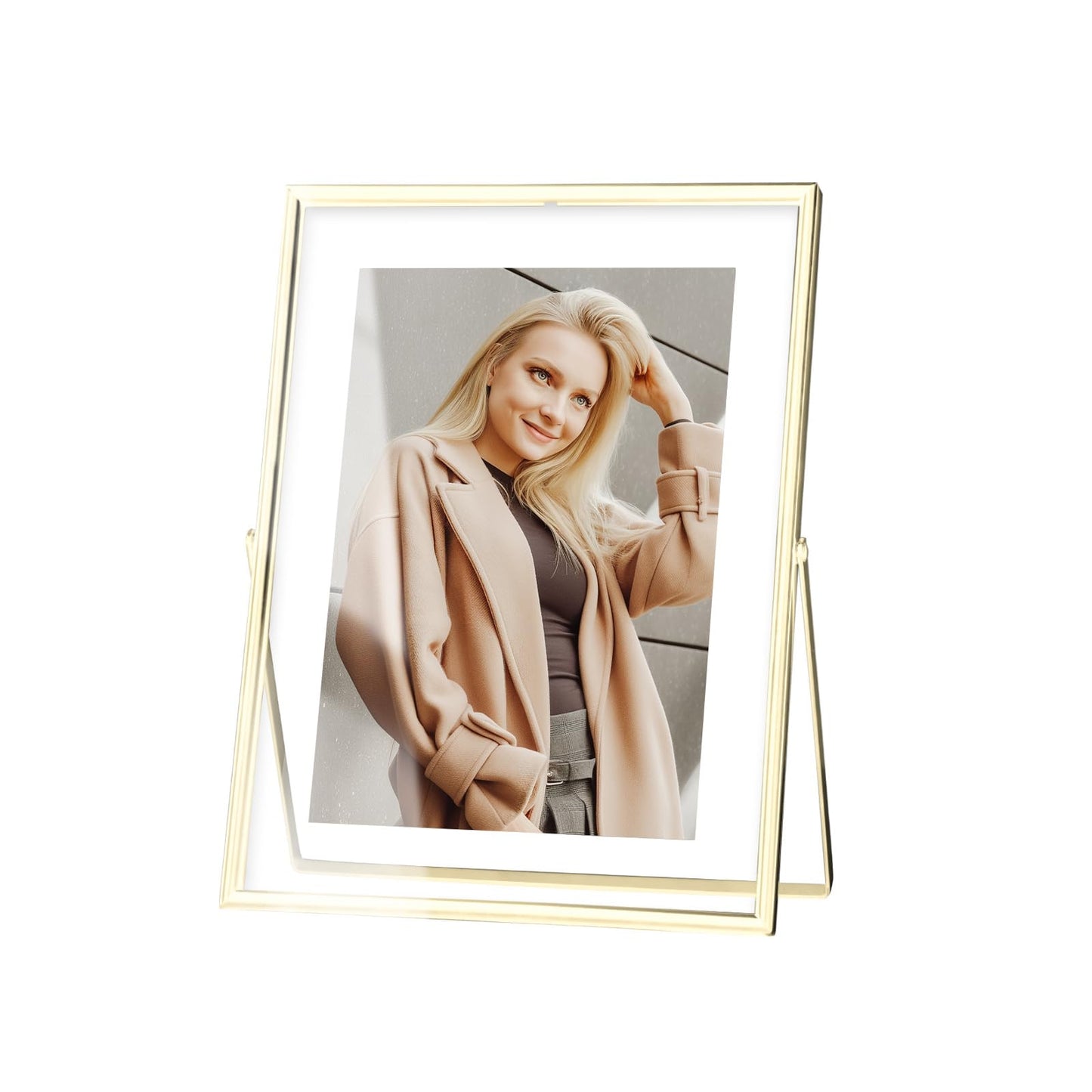 IZIDDO 5x7 Gold Floating Frame, 7"x9" Metal Frame For Picture 5x7,4x6,3.5x5 Wall Mount or Tabletop Shelf Photo Frames, Double Sided Display Picture Frame Acrylic Sign Holder for Wedding,Office Decor