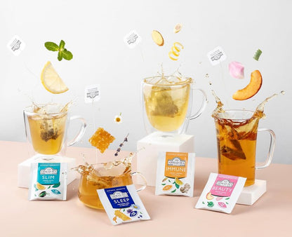 Ahmad Tea Natural Benefit Functional Tea Selection Pack | Green teas, Fruit & Herbal Infusions | Perfect herbal tea gift - 60 Teabag Sachets | 6 blends