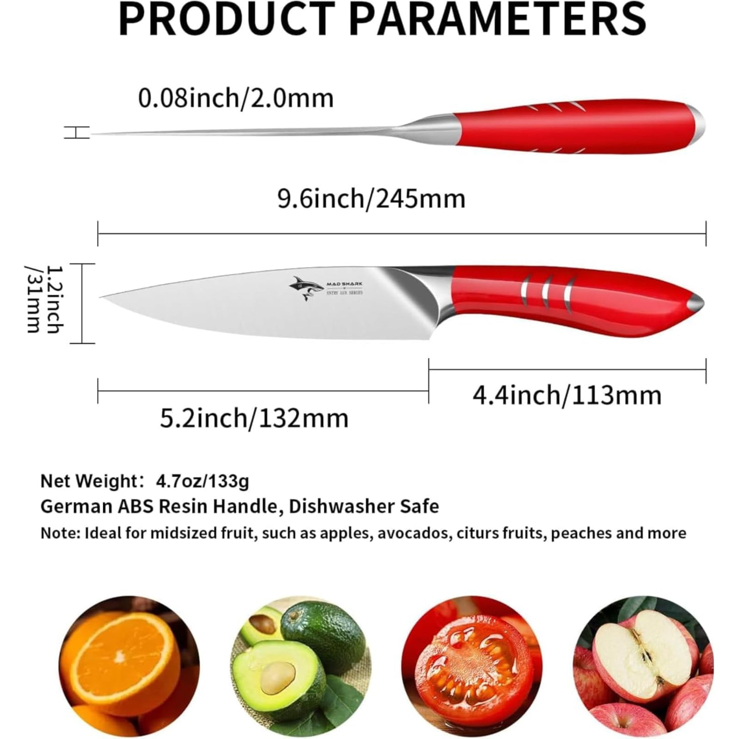 MAD SHARK Paring Knife 5 Inch Ultra Sharp, Small Kitchen Knife, German molybdenum-vanadium Stainless Steel, Ergonomic Handle Design, Chopping Knife for Precise Cutting, Peeling, Slicing