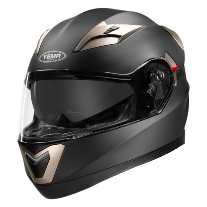 YEMA Motorcycle Full Face Helmet DOT Approved Helmet YM-829 Motorbike Moped Street Bike Racing Casco Moto Helmet with Sun Visor for Adult,Youth Men and Women - Matte Black,M