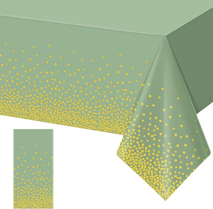 1 Pack 54"x108" FunnyPars Sage Green and Gold Plastic Tablecloth, Green Disposable Table Cloth for Rectangle Tables