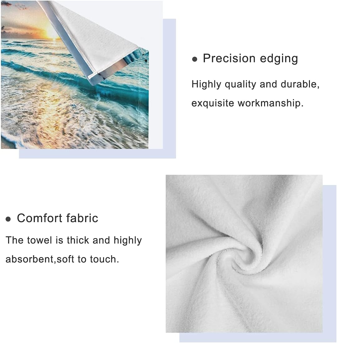 HATESAH Set,Soft Set 3 Piece,1 Towel,1 Towel,1 Beach Bath Towels Highly Absorbent Sea Ocean Waves Island Hawaiian