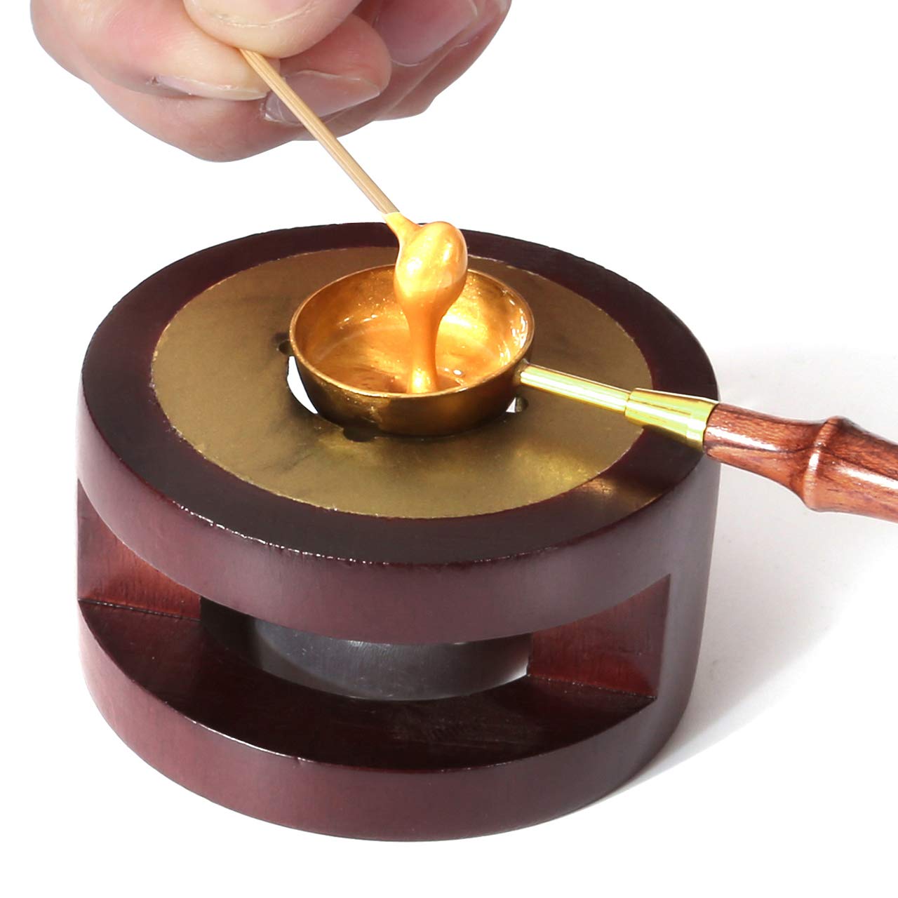 Yoption Rose Wood Wax Seal Warmer with Melting Spoon Kit, Wax Sticks, Beads, Furnace Tool Stove Pot (#1)