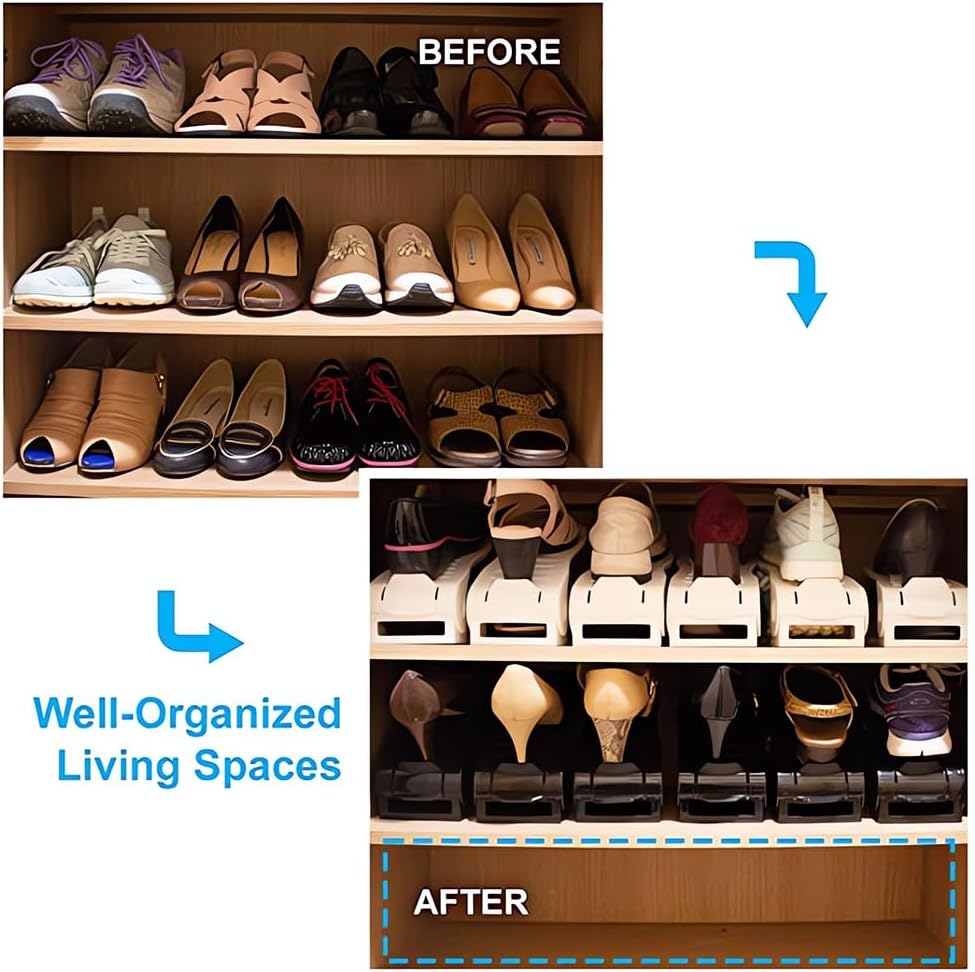 8 4-Level Closet Shoe Slots Organizer, PCS Adjustable Shoe Rack Stacker, Organizador de Zapatos, Double Deck Shoe