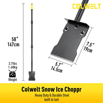 Colwelt Metal Snow Shovel 58’’, Heavy Duty Ice Scraper for Driveway, Snow Ice Chopper Shoveling Tool with Thickened Blade, Ice Shovel for Sidewalk Ice Removal, Flat Shovel Floor Cleaning Scraper