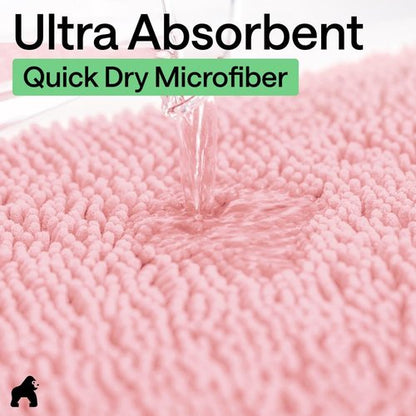GORILLA GRIP Bath Rug Mat - Soft Absorbent Chenille | Quick Dry Microfiber, 30x20, Light Pink