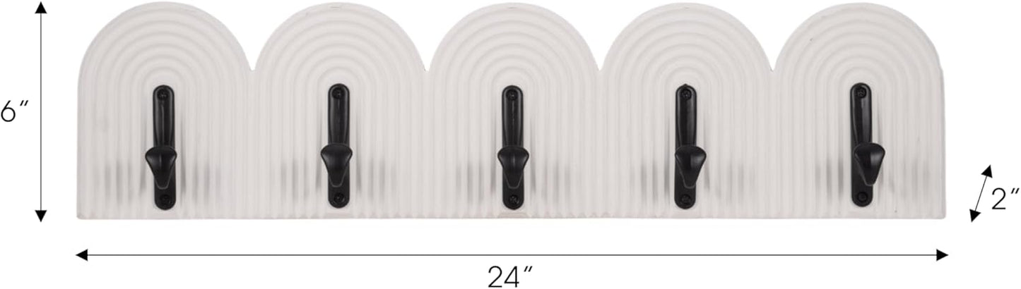 Sagebrook Home 24" White Wall Hooks - Elegant 5-Arch Design, Robust MDF and Iron, Home Organization Must-Have