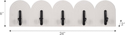Sagebrook Home 24" White Wall Hooks - Elegant 5-Arch Design, Robust MDF and Iron, Home Organization Must-Have