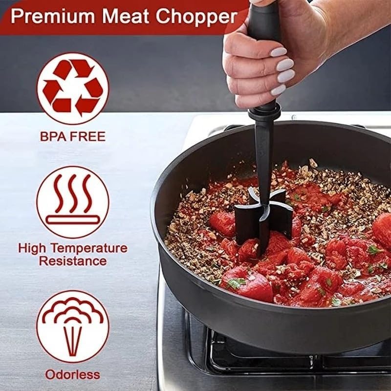 Meat Chopper and Smasher for Ground Beef and Potatoes, Nylon Construction, Non Stick Mix Chopper (Black)