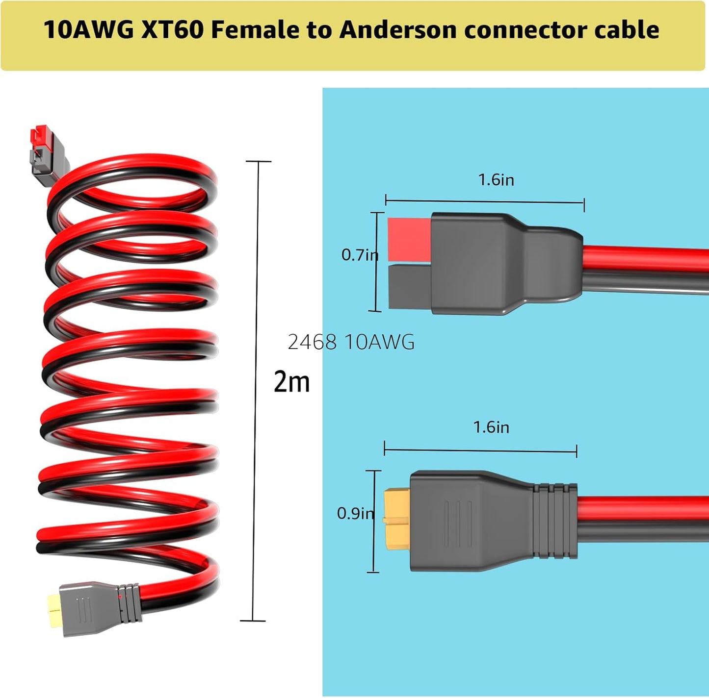 XT60 Female Head to 45A Anderson Connector Adapter, 10AWG Cable for Outdoor Power Banks and Solar Panels (2M/6.6FT)