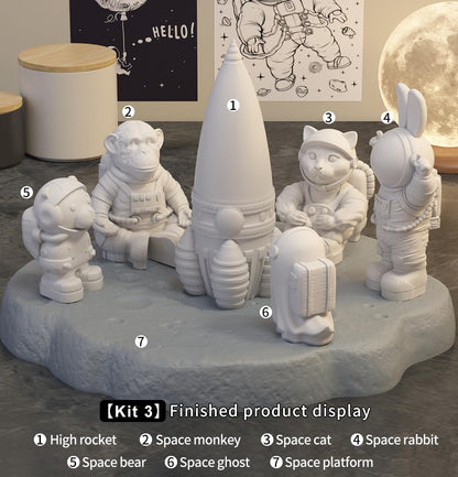 Space Planet Resin Molds Silicone，【4-Piece Set】 Epoxy Resin Space Astronaut Silicone molds,3D Resin Spaceballs Molds, Small Rocket Silicone Model, Space Rabbit DIY Gift Sets for Teens(【Kit 2】)