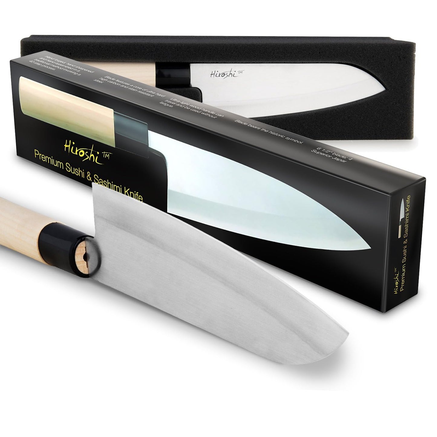 HIROSHI Sushi & Sashimi Knife Set 4-Piece High Carbon Stainless Steel Japanese Chef Knives with Beech Wood Handle Professional Kitchen Knife Set for Precision Cutting