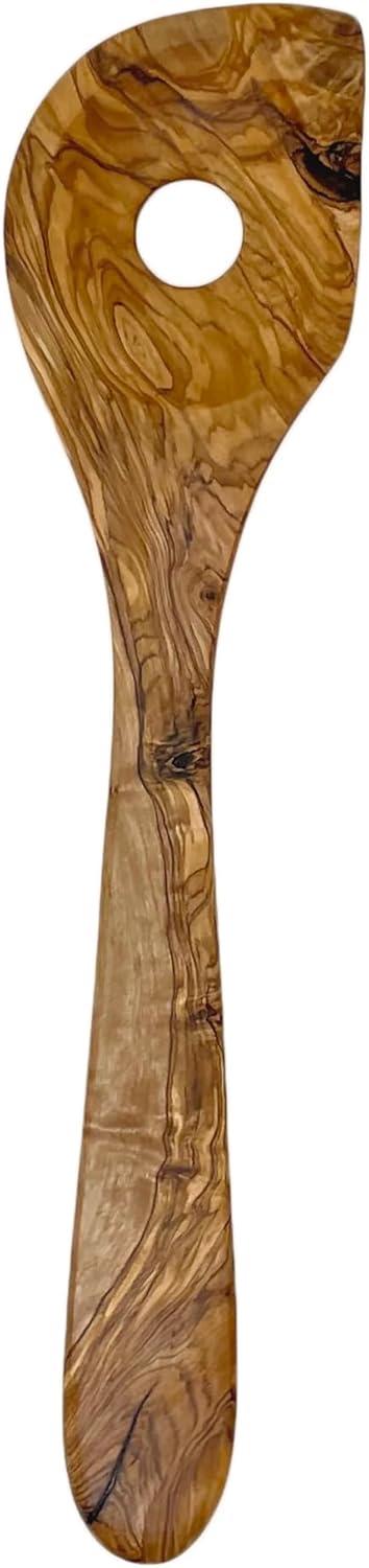 AramediA Olive Wood Risotto Spoon, Handcrafted 12.5" Wooden Cooking Utensil, Durable & Lightweight for Nonstick Cookware