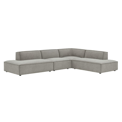 Modway Restore Performance Fabric Upholstered 4-Piece Modular L-Shaped Armless Sectional Sofa in Pewter – Low Profile Couch with Coil Seat Support and French Piping