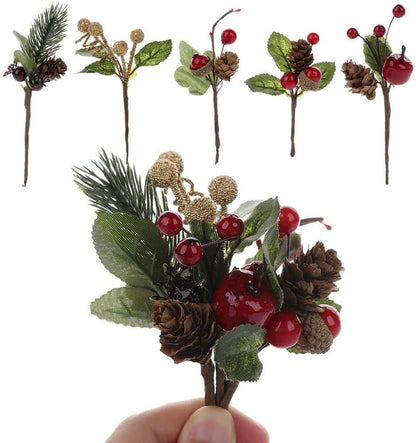 UWIOFF 20PCS Artificial Berry Picks, Christmas Pine Picks with Red Berries and Pine Cones for Christmas DIY Crafts Gift Wrapping Flower Arrangements Wreaths Holiday Floral Picks Christmas Decorations