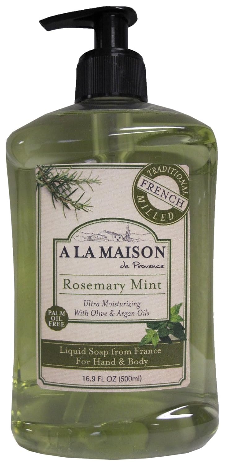 A LA MAISON Rosemary Mint French Liquid Hand Soap - Natural Hand Wash Made with Essential Oils - Biodegradable, Plant-Based, Vegan, Cruelty-Free, Alcohol & Paraben Free (16.9 oz, 3 Pack)