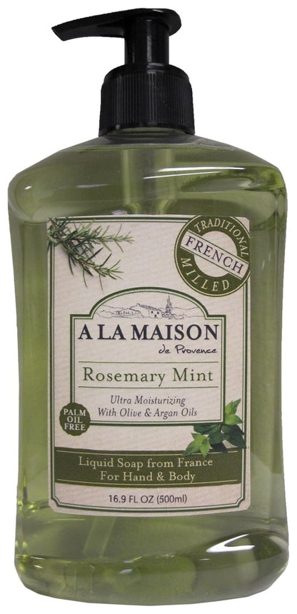 A LA MAISON Rosemary Mint French Liquid Hand Soap - Natural Hand Wash Made with Essential Oils - Biodegradable, Plant-Based, Vegan, Cruelty-Free, Alcohol & Paraben Free (16.9 oz, 3 Pack)