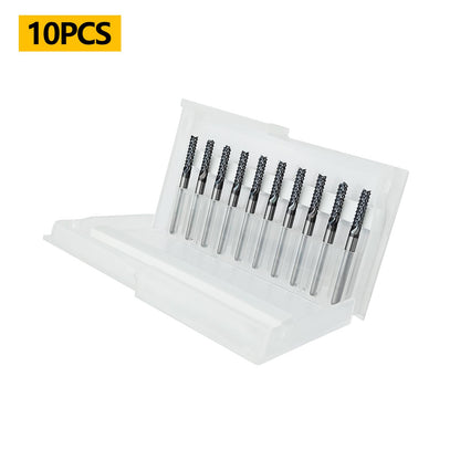 WEXWE Tools 10Pcs 3.0mm CrAlB Coating Solid Carbide End Mill Engraving Milling Cutter CNC Router Bits for PCB Machine, 1/8" Shank 1BOX