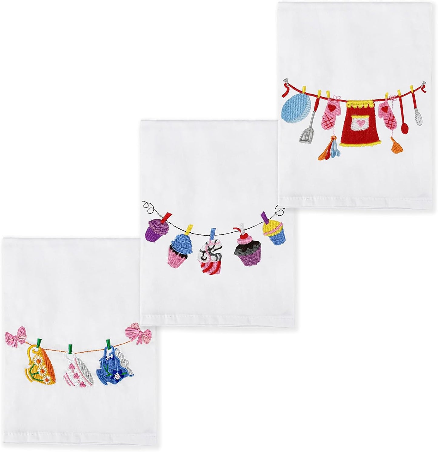 3 PCS White Embroidered Tea Towels, Napkins for Kitchen & Pantry, Baking Sourdough, Housewarming Gift
