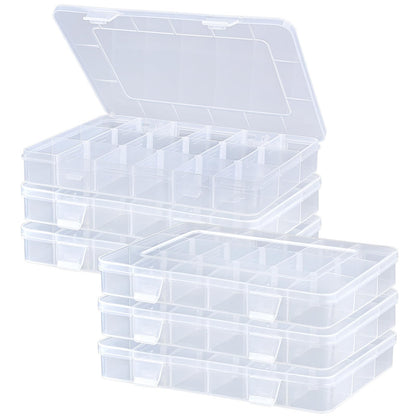 MERRYFILL 18 Grids 7.9 x 5.8 x 1 Compartment Organizer Container with Adjustable Divider 6 Pack multi Plastic Storage Box mini Case for Bead Craft Jewelry Fishing Tackles Nail Charm Sticker Small item