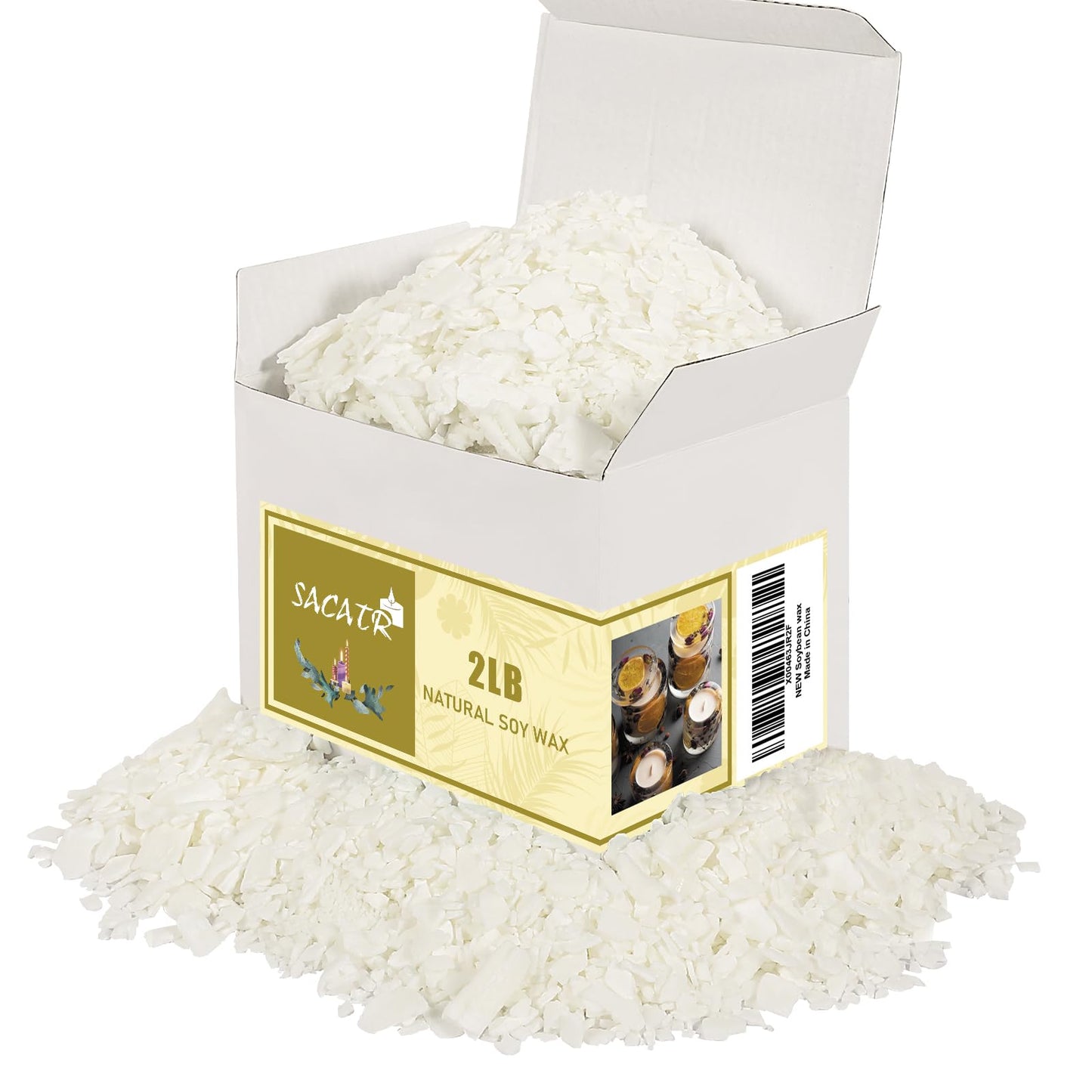SACATR 2LB Soy Wax for Candle Making, 100% Soy Wax - Natural Candle Wax- No additives and Pure, Premium Quality Candle Wax for Candle Making