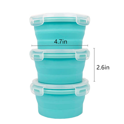 CCyanzi 3piece Round Collapsible Bowl with Lids, Silicone Food Storage Containers, Microwave & Freezer Safe, Space Saving for Kitchen Cabinet and Camping Backpack,(Pink)