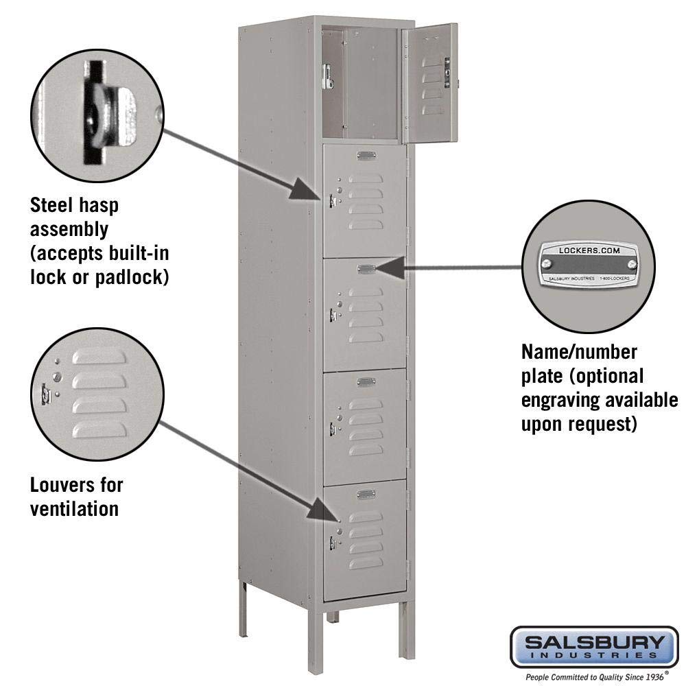 Salsbury Industries 65155GY-U Five Tier Box Style 12-Inch Wide 5-Feet High 15-Inch Deep Unassembled Standard Metal Locker, Gray