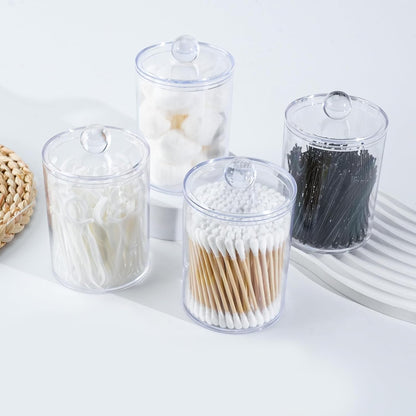 XIPENGKEJI Qtip Holder Set - 6 Pack Apothecary Jars with Lids for Bathroom Organization | Clear 10oz-12oz
