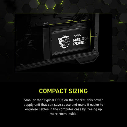 MSI MAG A850GL PCIE 5.1 & ATX 3.1 Gaming Power Supply - Full Modular - 80 Plus Gold Certified 850W - Compact Size - ATX PSU - 10 Year Warranty