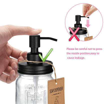 Amolliar Mason Jar Liquid Soap Dispenser, 16OZ Refillable Glass Soap Dispenser for Bathroom, Hand Soap, Dish Soap, Lotion Dispenser for Kitchen, Farmhouse Decor, Soap Pump Bottle, Black 2 Pack