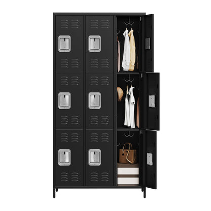 GAOMON Locker for Employees, 9 Doors Locker Cabinet with Hooks, Storage Locker for Home, Office, Gym, School, Assembly Required, Black