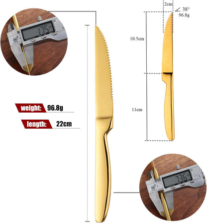 Steak Knife Set, 4-Piece Serrated Steak Cutlery, Gold Stainless Steel Steak Cutlery Knife for Home, Restaurant, Hotel,
