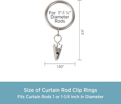Kenney Classic Clip Rings, Satin Nickel, for Rods up to 1-Inch Diameter, 7-Pack