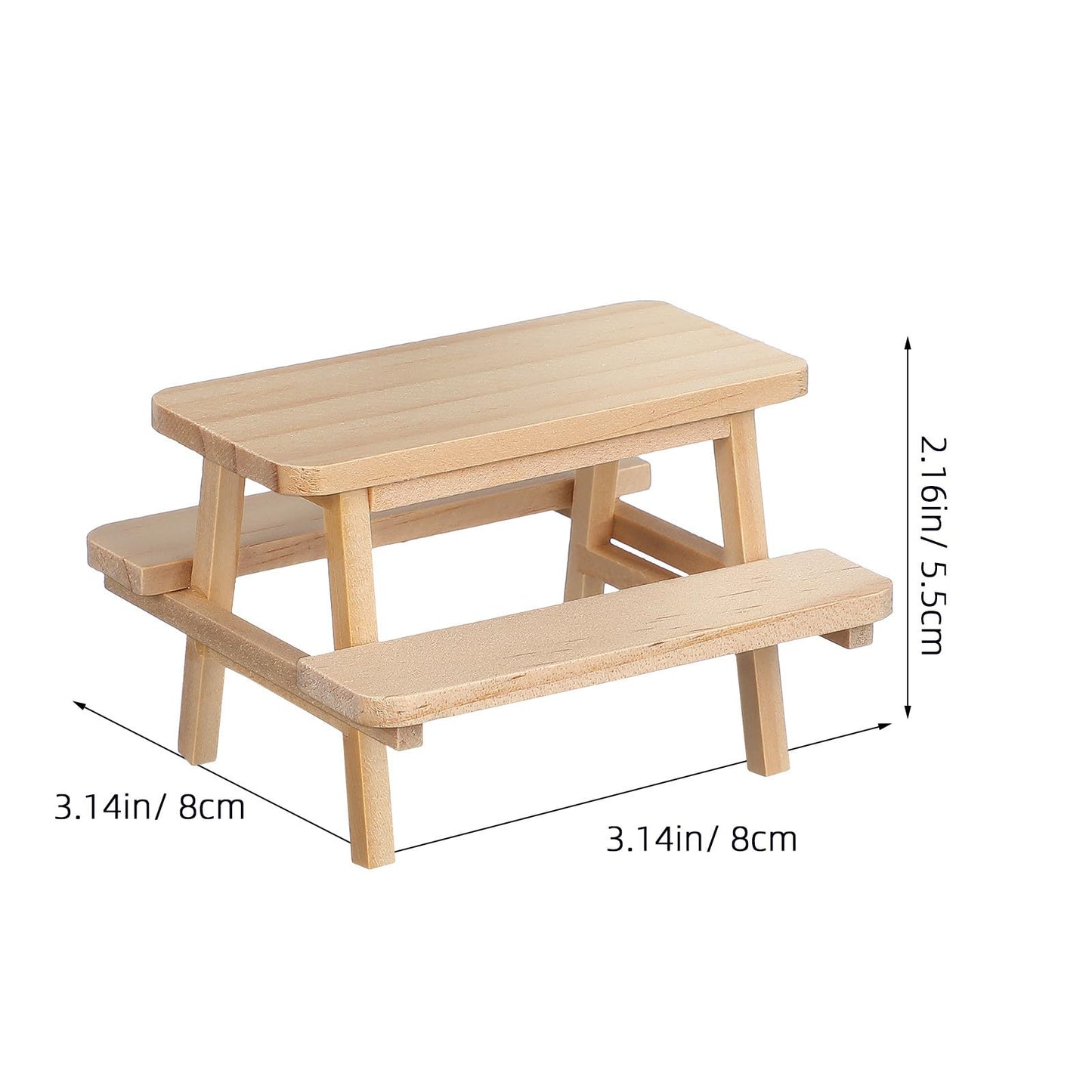 Garneck 1/12 Scale Miniature Dollhouse Picnic Table and Chairs Set: Wooden Tiny Dollhouse Furniture for DIY Micro Scenes Fairy Garden Decoration & Photography Prop