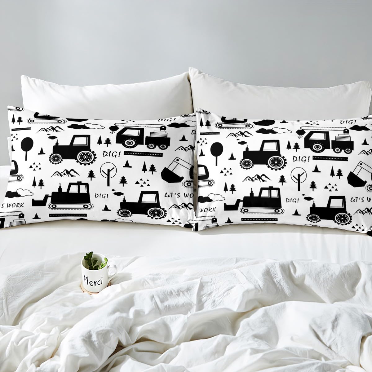 Set Set Set Set 1 Feelyou Construction Bedding Twin Size Equipment Trucks Comforter for Kids Boys Girls Decor Cartoon